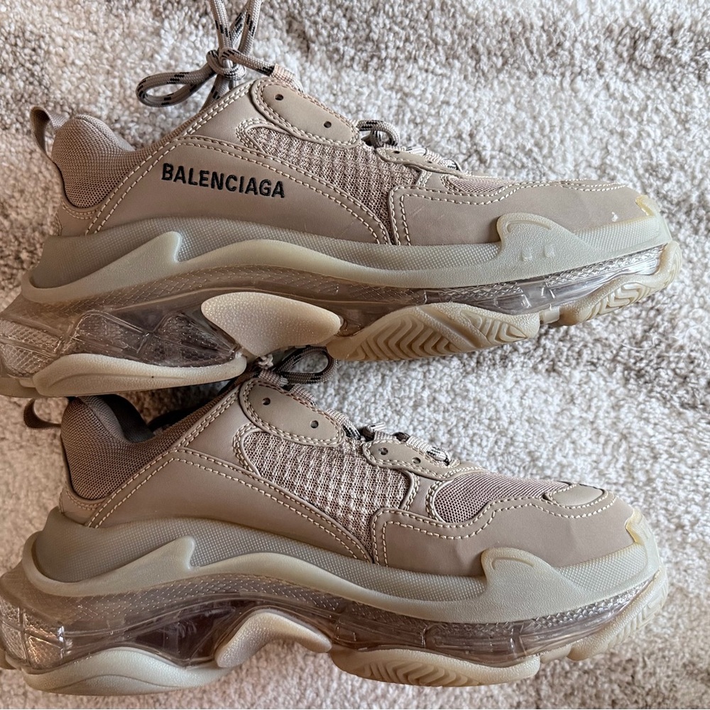 Balenciaga Triple S Lace-Up Sneakers Tan